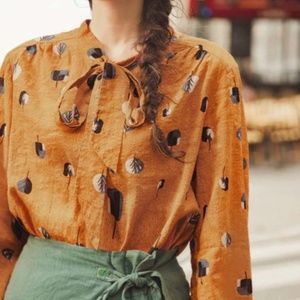 Asian Sizing- Golden Forest Blouse(Tangerine)